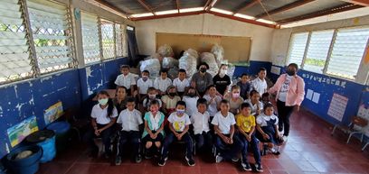 The school children in La En Ramada were so happy and proud to show us the 37 huge bags of plastic bottles that they had collected. First prize goes to these eager little beavers. 